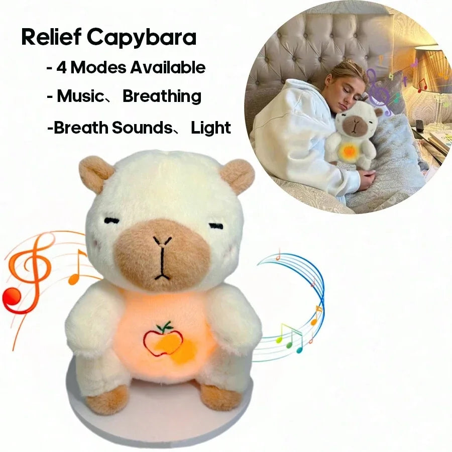 Capibara que respira, bebé, música relajante para bebés, compañero para dormir, muñeco con sonido y luz, juguete para regalo