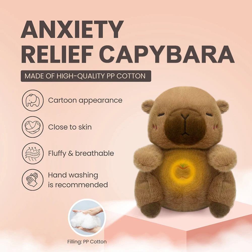 Capibara que respira, bebé, música relajante para bebés, compañero para dormir, muñeco con sonido y luz, juguete para regalo